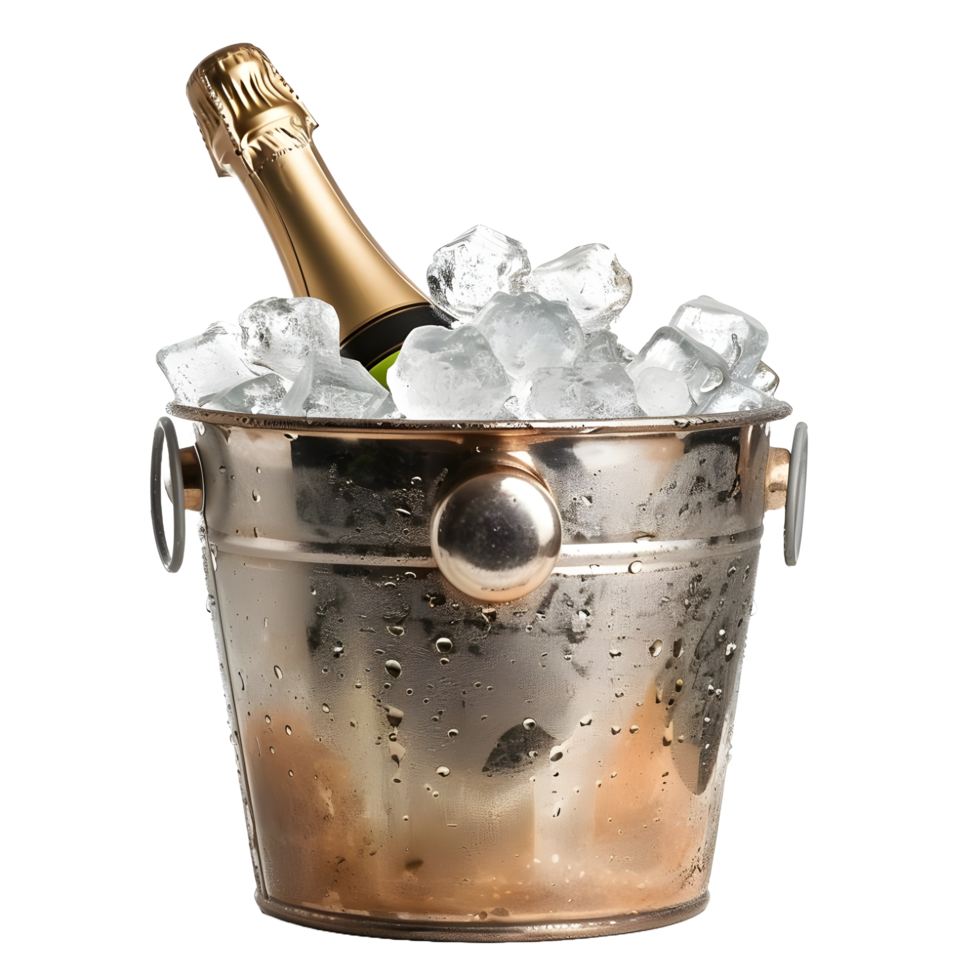 Champagne bottle in ice bucket isolated on transparent background png