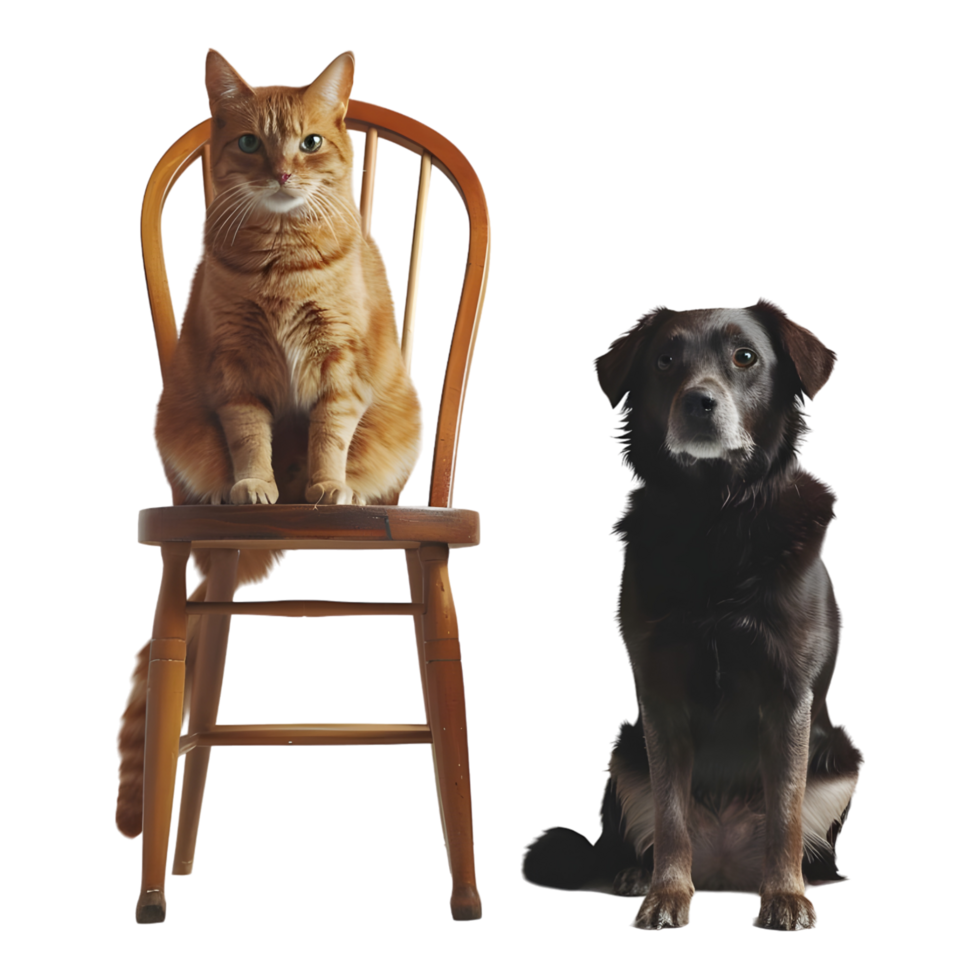 Cat and dog on chair against transparent background png