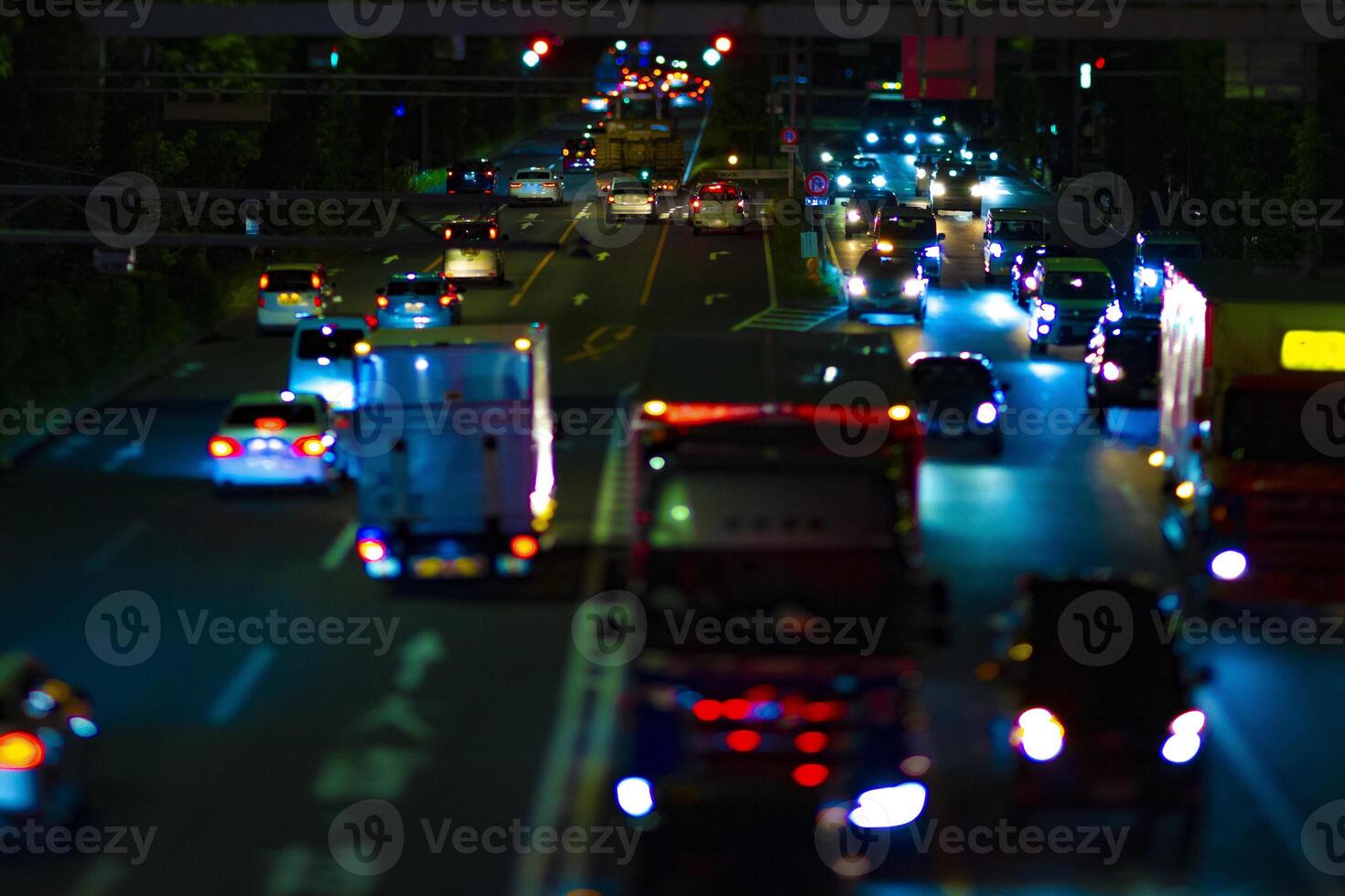 A night city street at the downtown in Setagaya Tokyo tilt shift photo