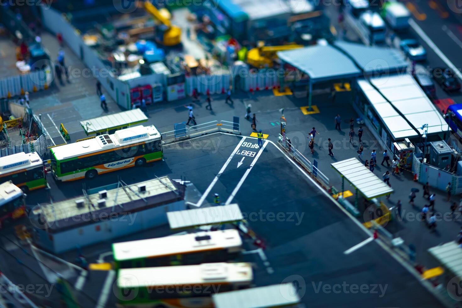 The bus rotary at Shibuya in Tokyo high angle tiltshift photo