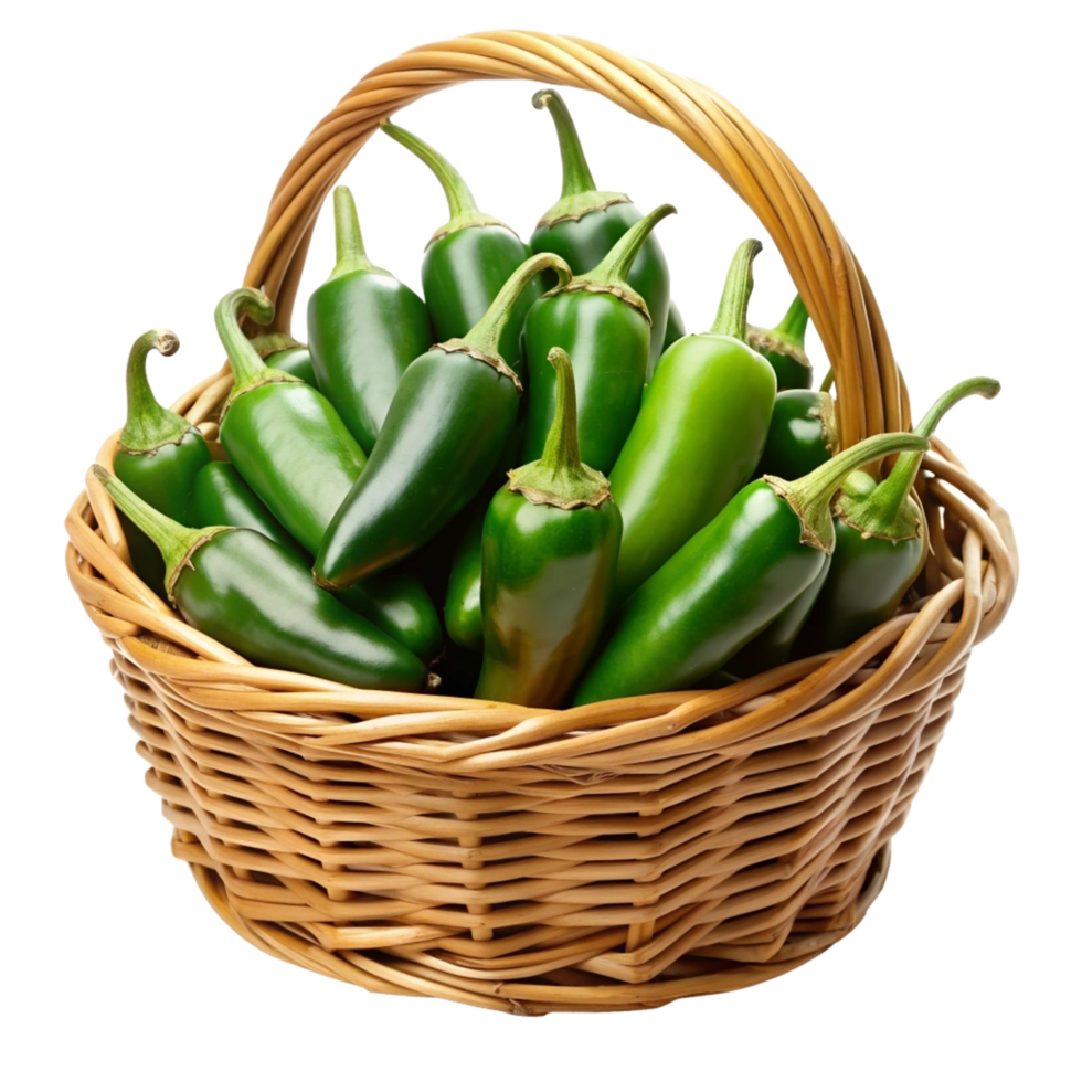 Jalapeno Chili in A Wicker Basket Render png
