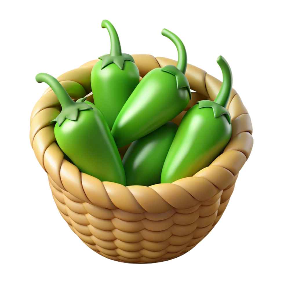 Jalapeno in A Wicker Basket 3d Icon png