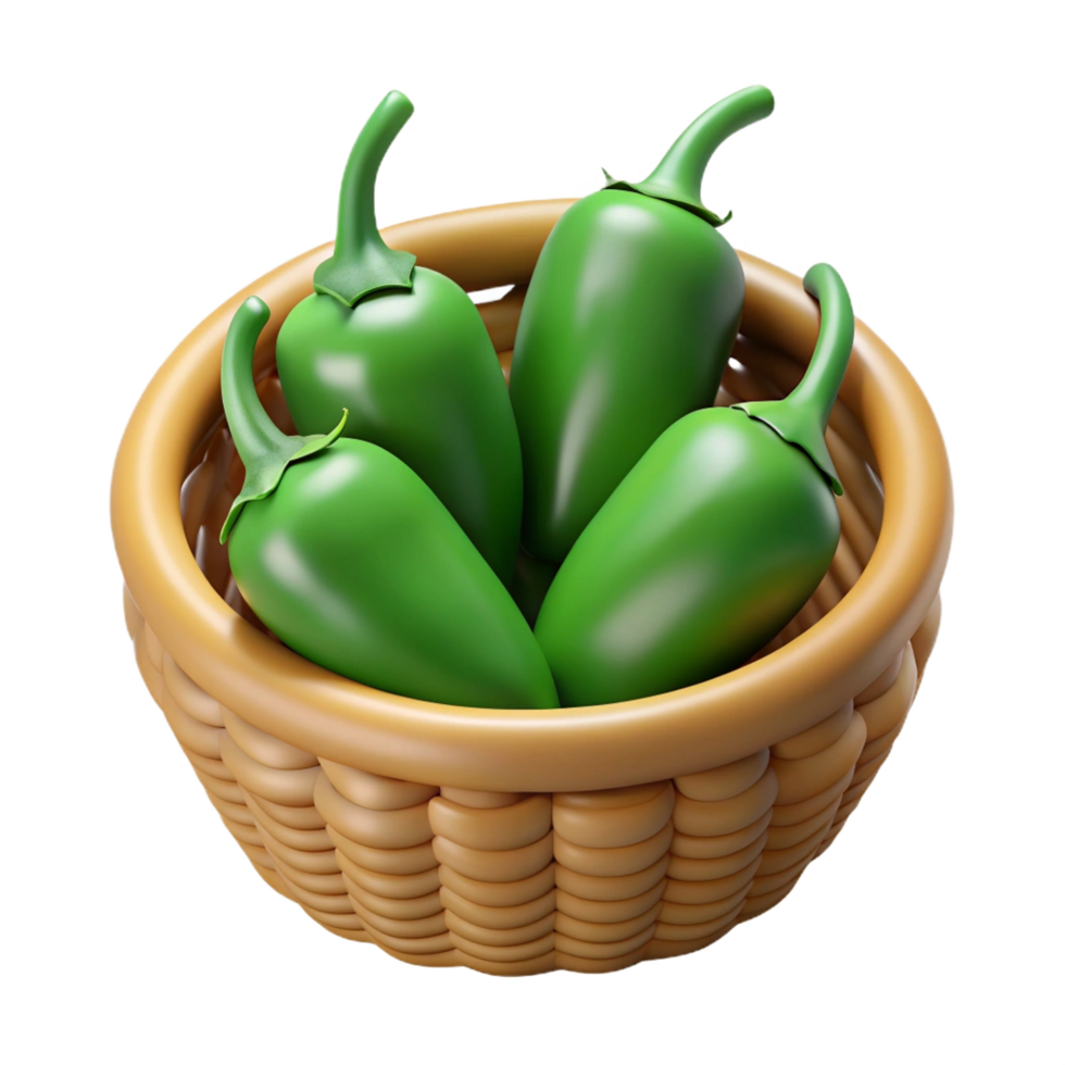 Jalapeno in A Wicker Basket 3d Concept png