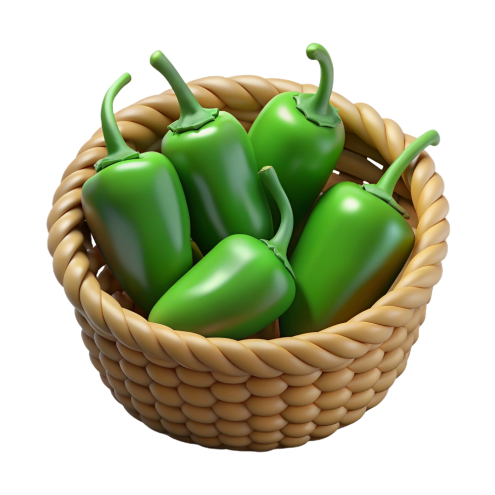 Jalapeno in A Wicker Basket 3d Render png