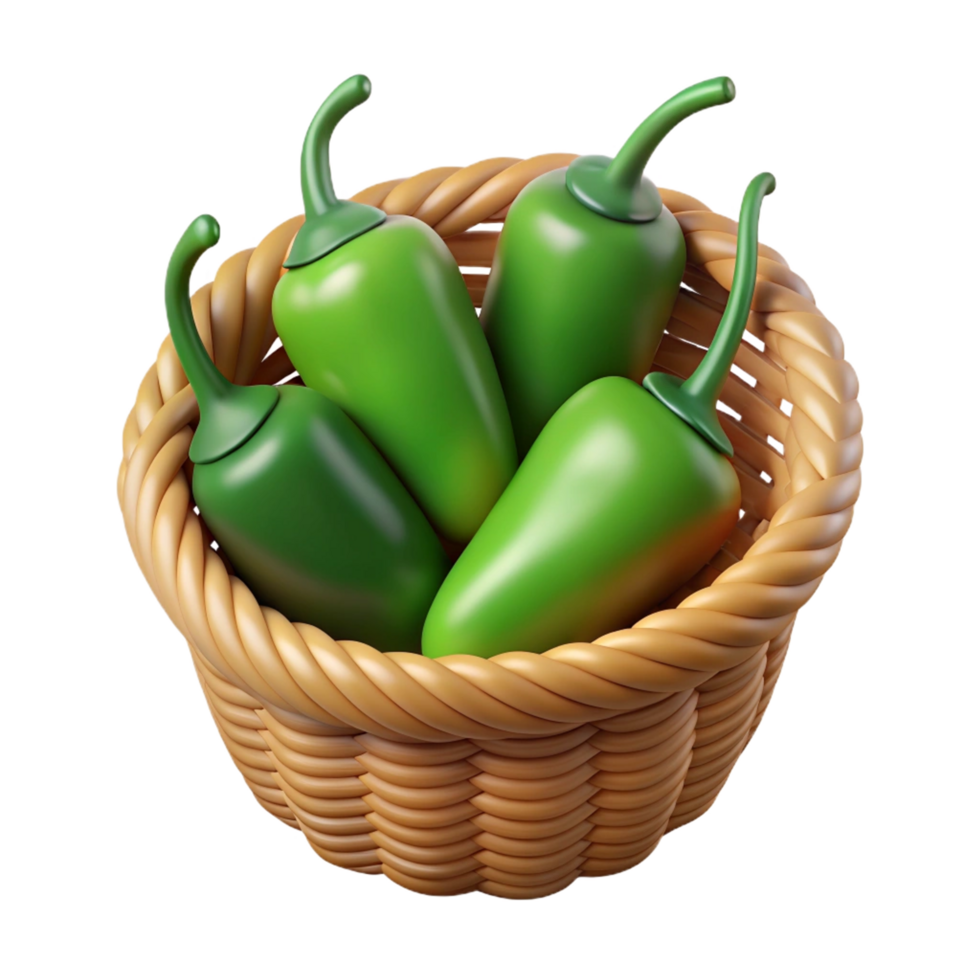 Jalapeno in A Wicker Basket 3d Illustration png