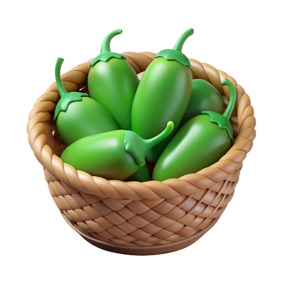 Jalapeno in A Wicker Basket 3d Image png