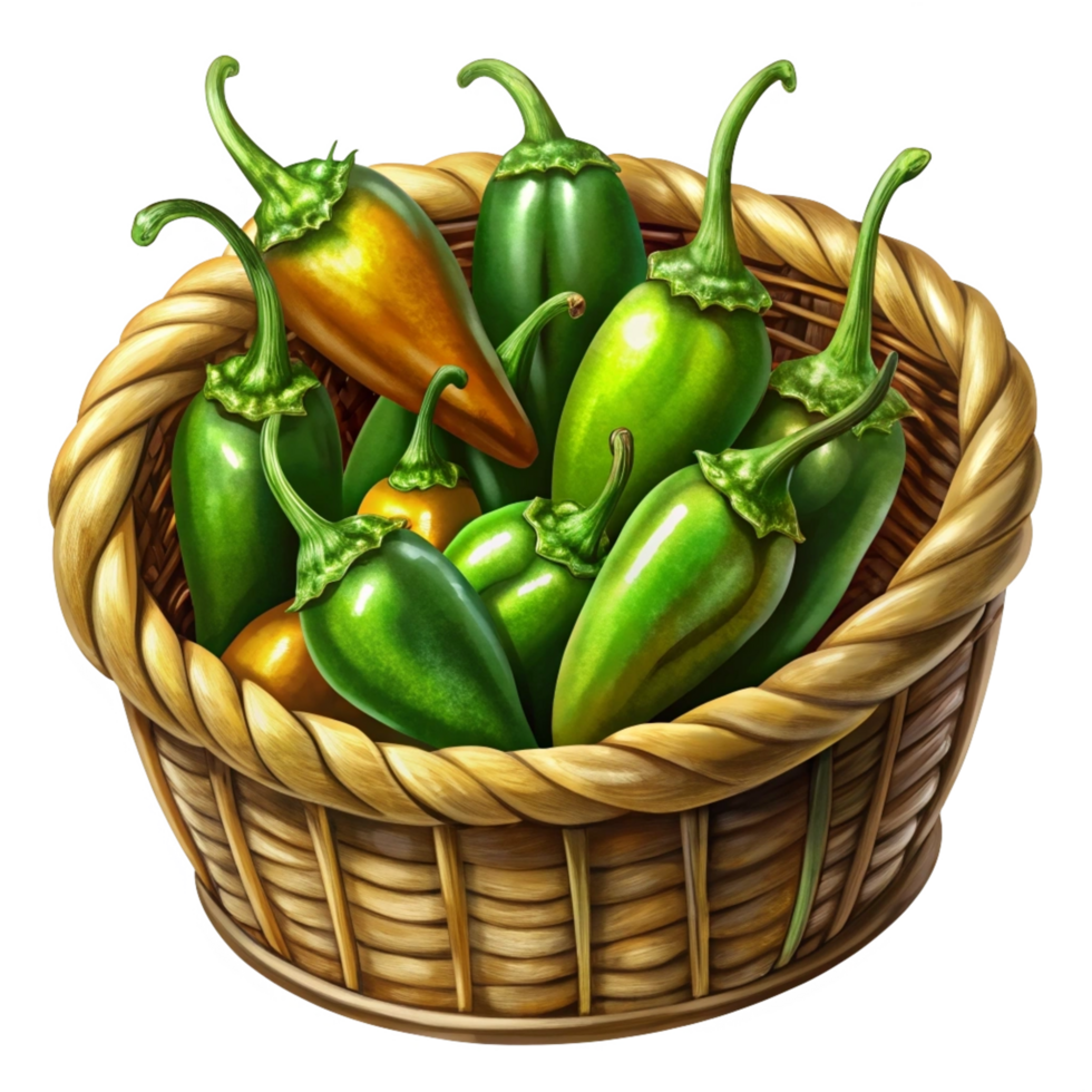 Jalapeno in A Wicker Basket Render png