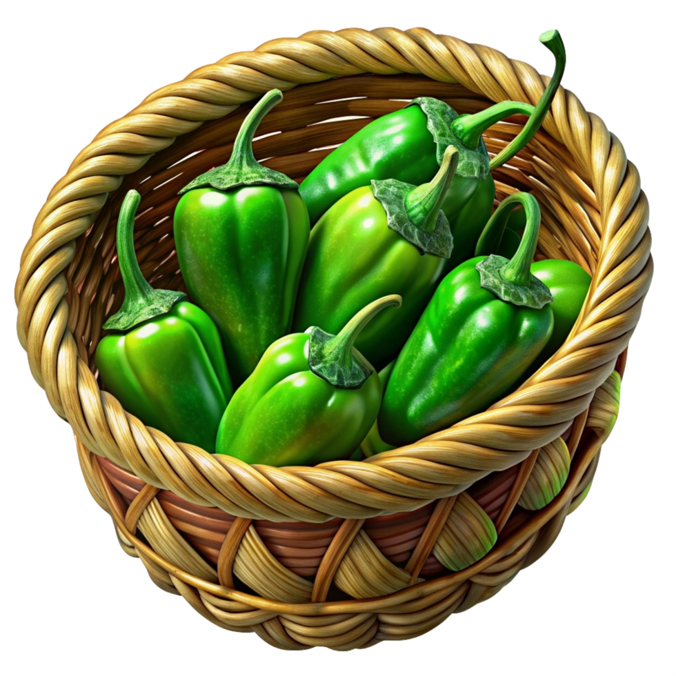 Jalapeno Chili in A Wicker Basket 3d Art png