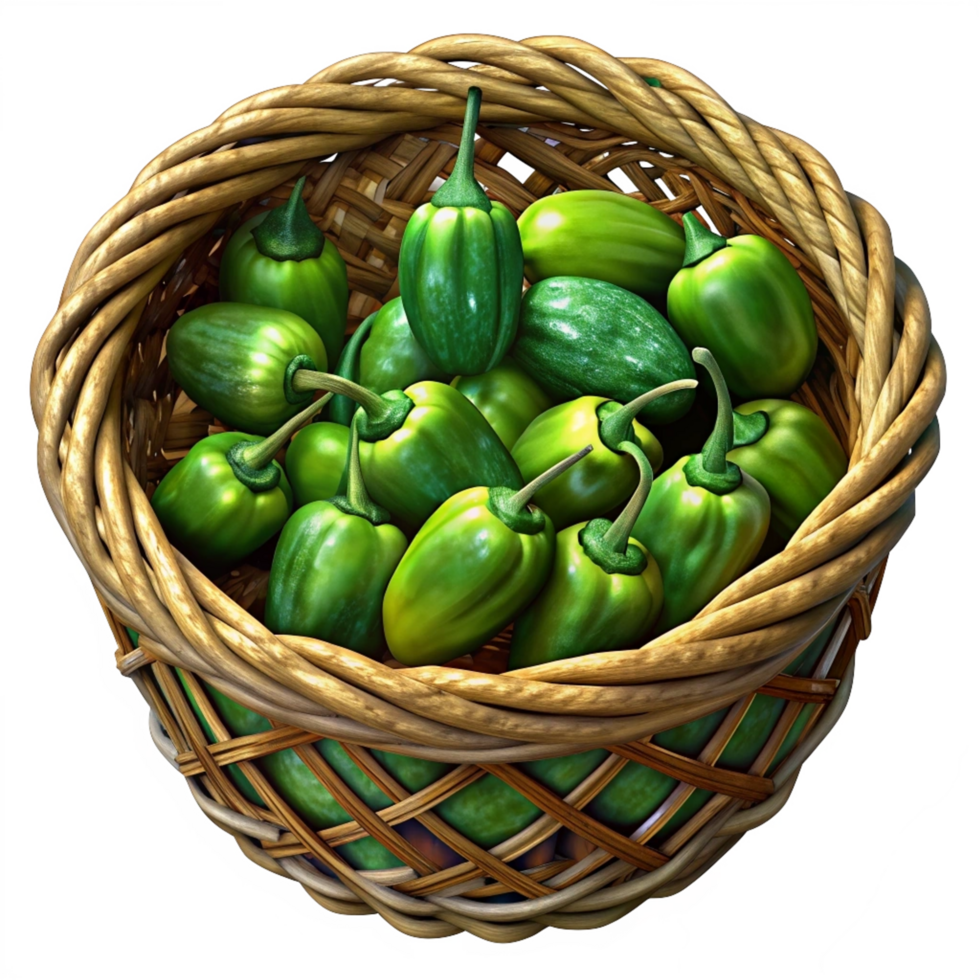 Jalapeno Chili in A Wicker Basket 3d Clip Art png