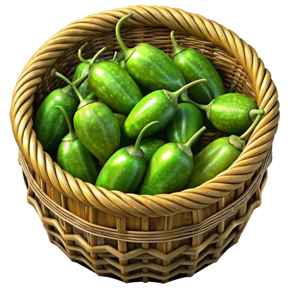 Jalapeno Chili in A Wicker Basket 3d Render png