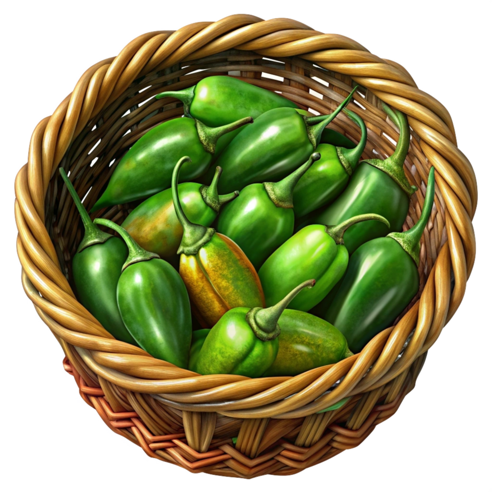 Jalapeno Chili in A Wicker Basket 3d Image png