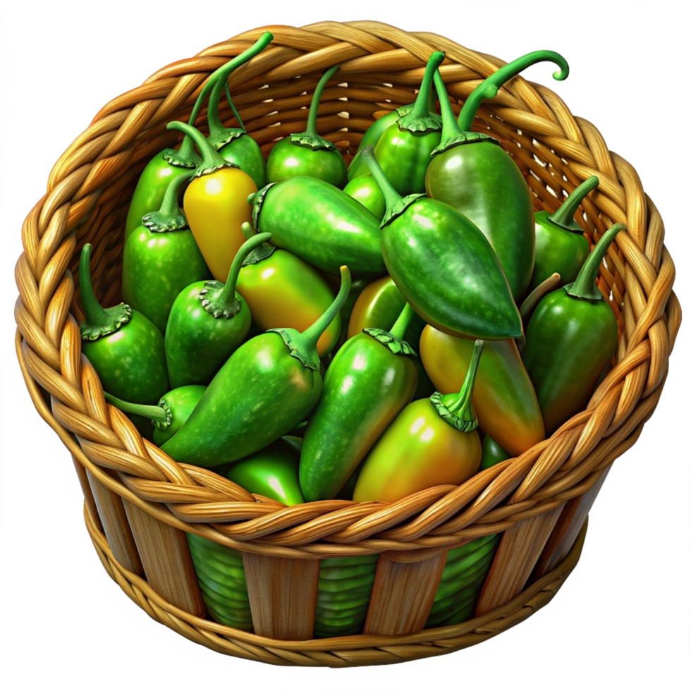 Jalapeno Chili in A Wicker Basket 3d Design png