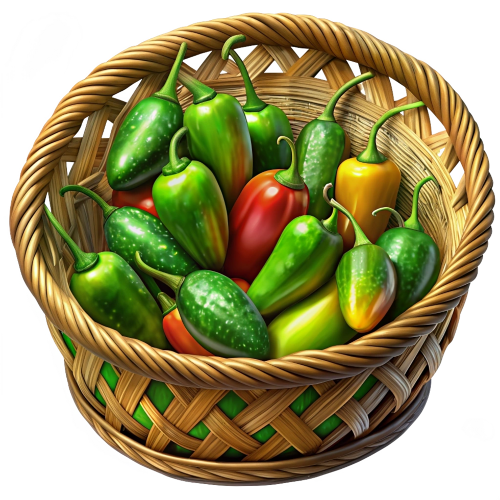 Jalapeno Chili in A Wicker Basket 3d Style png