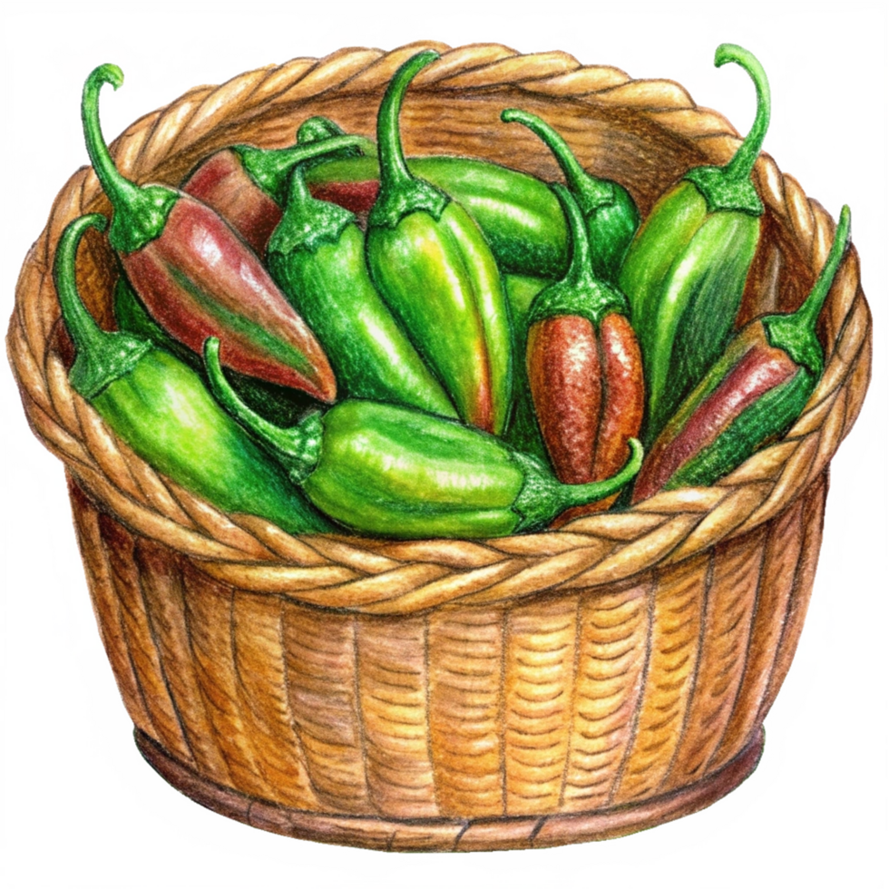 Jalapeno in A Wicker Basket Hand Drawn Clip Art png