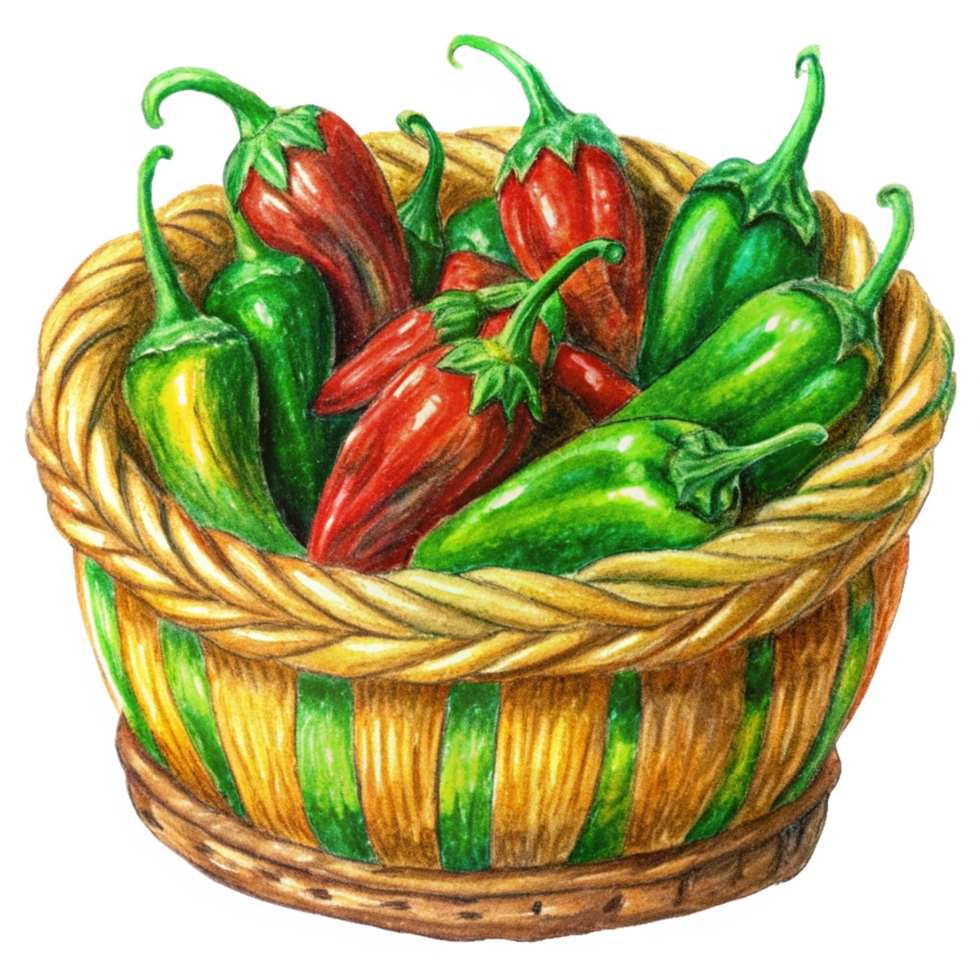 Jalapeno in A Wicker Basket Hand Drawn png