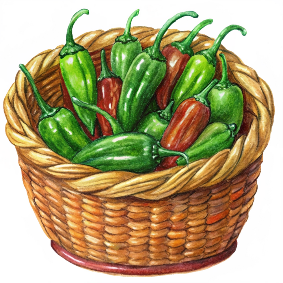 Jalapeno in A Wicker Basket Hand Drawn Drawing png