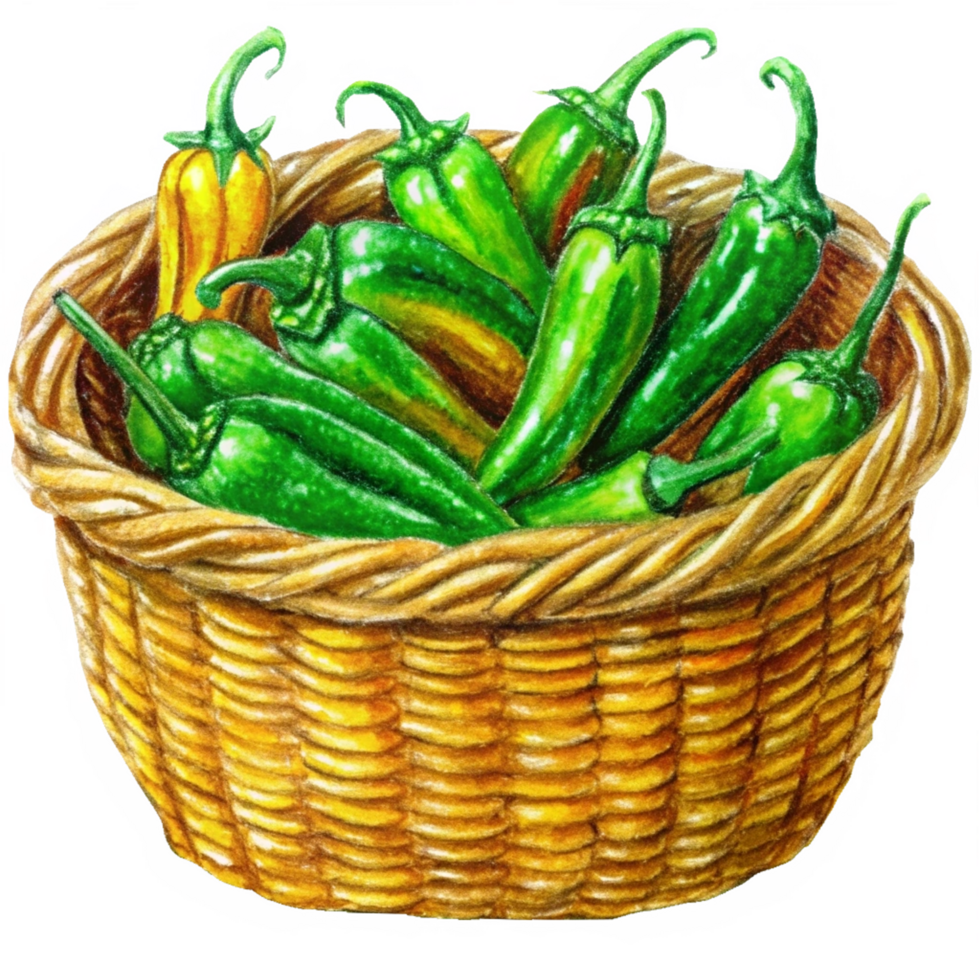 Jalapeno in A Wicker Basket Hand Drawn Design png