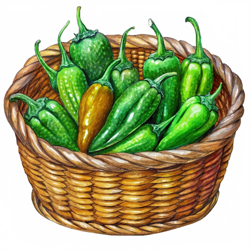 Jalapeno in A Wicker Basket Hand Drawn Style png