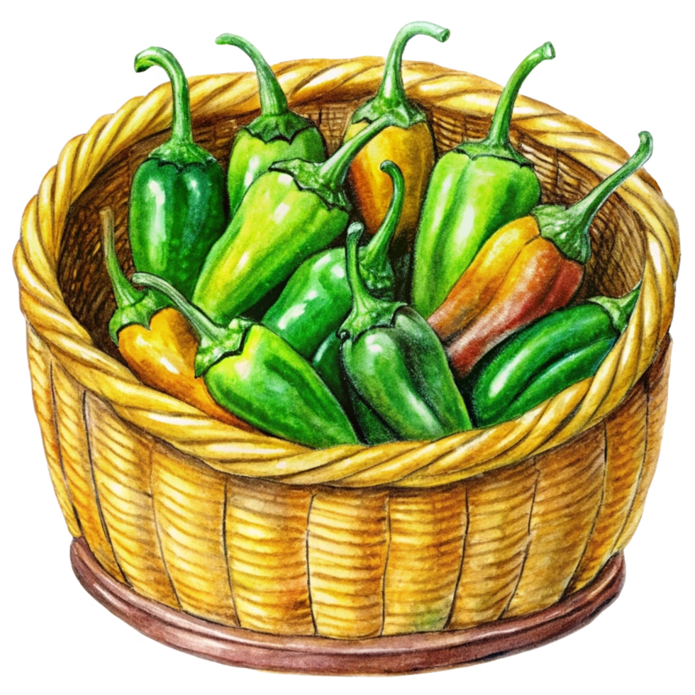 Jalapeno in A Wicker Basket Hand Drawn Art png