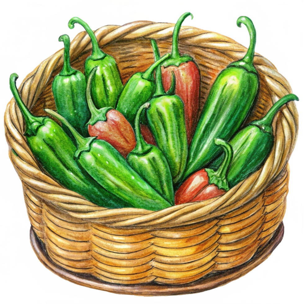 Jalapeno in A Wicker Basket Hand Drawn Graphic png