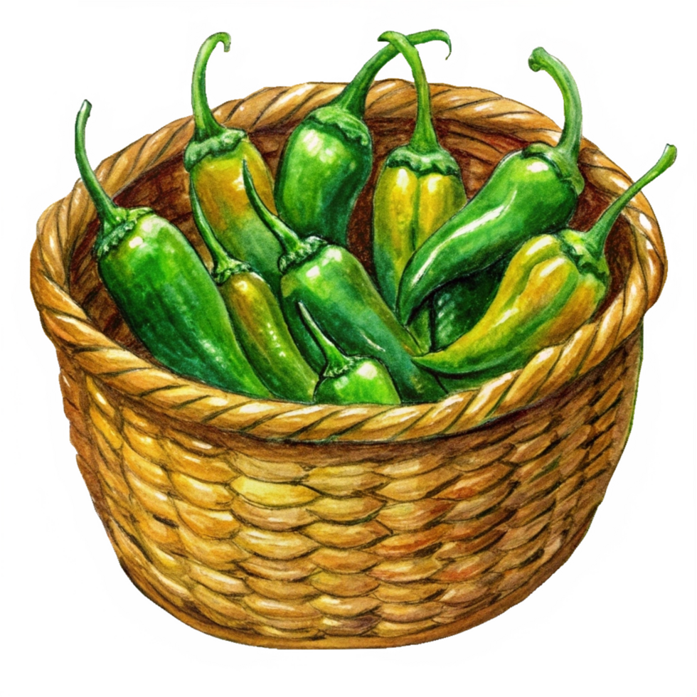 Jalapeno in A Wicker Basket Hand Drawn Image png