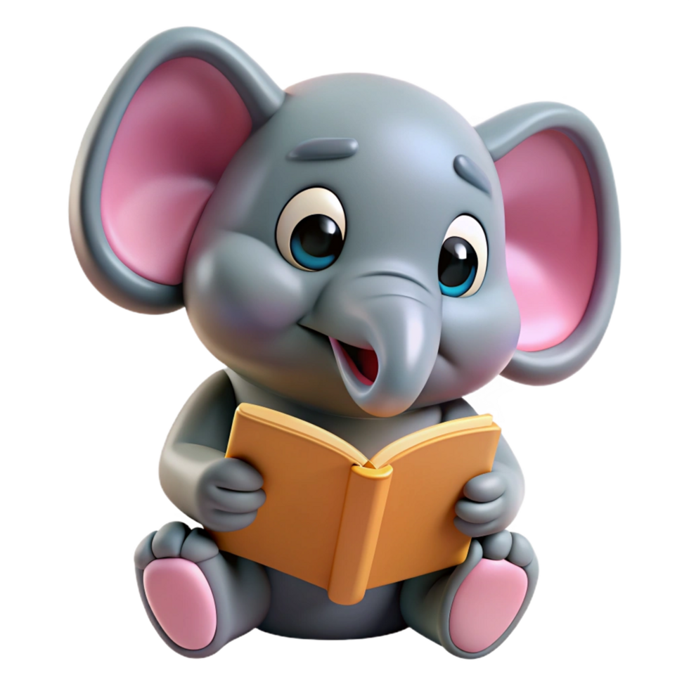 Cute Elephant Animal Read A Book 3d Art png