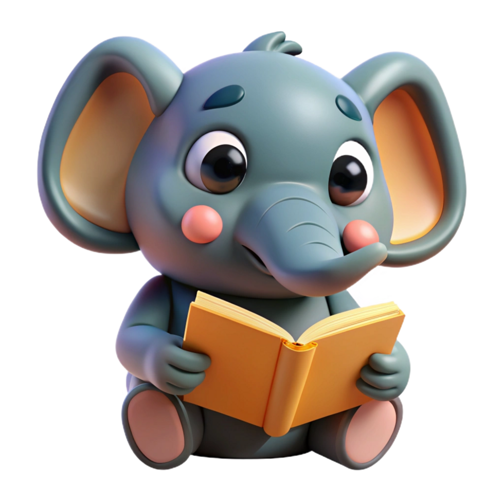 Cute Elephant Animal Read A Book 3d Character png