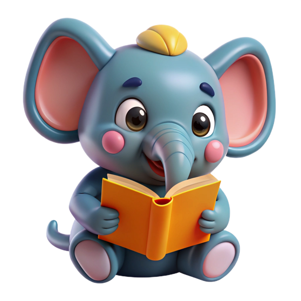 Cute Elephant Animal Read A Book 3d Design png