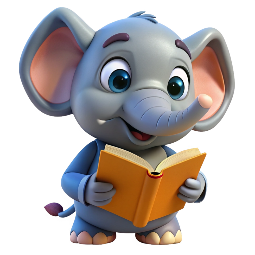 Cute Elephant Read A Book 3d Graphic png