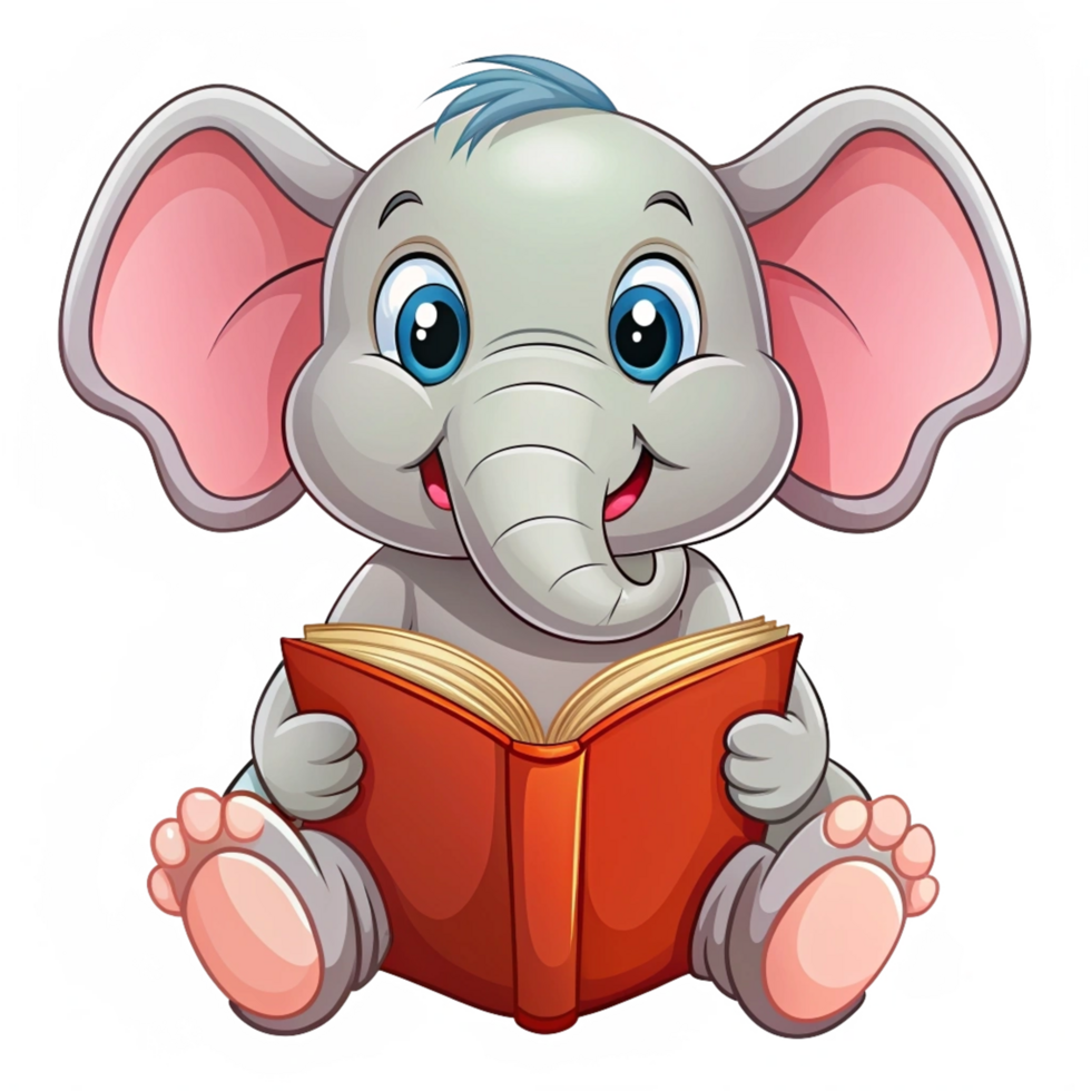 Cute Elephant Read A Book Cartoon Clip Art png