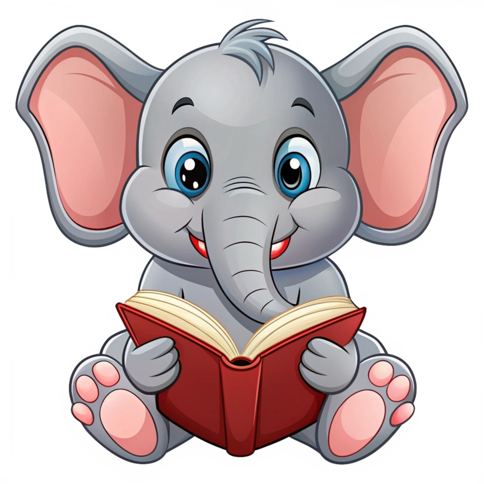 Cute Elephant Read A Book Cartoon Art png