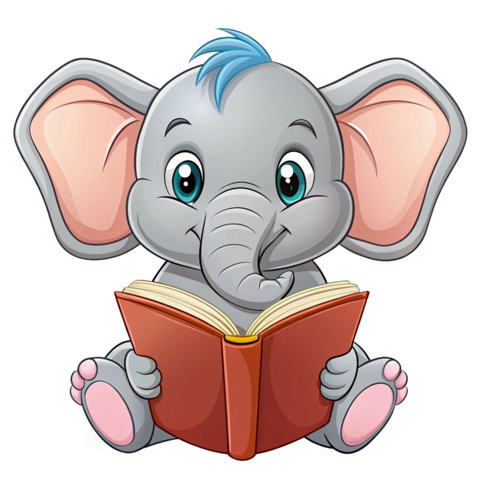 Cute Elephant Read A Book Cartoon Character png