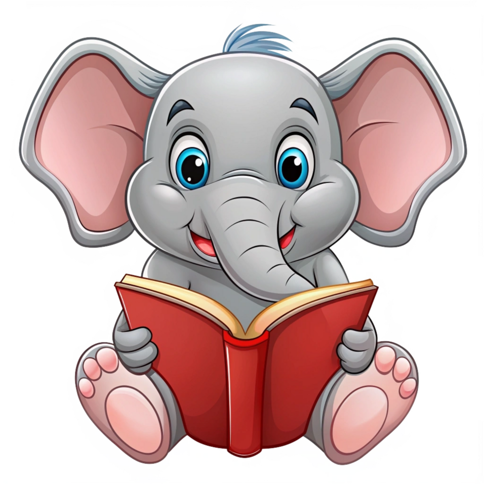 Cute Elephant Read A Book Cartoon Style png