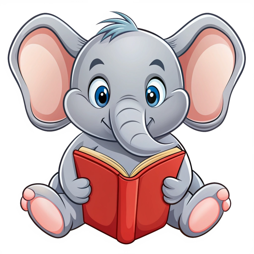 Cute Elephant Read A Book Cartoon Graphic png