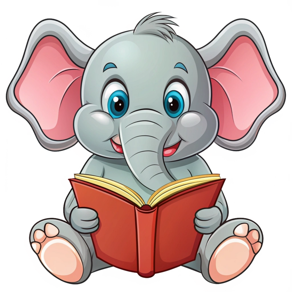 Cute Elephant Read A Book Cartoon Design png