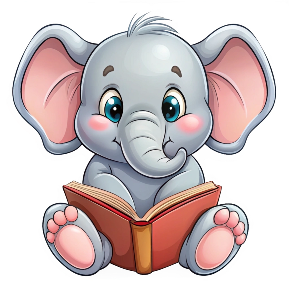 Cute Elephant Read A Book Cartoon Image png