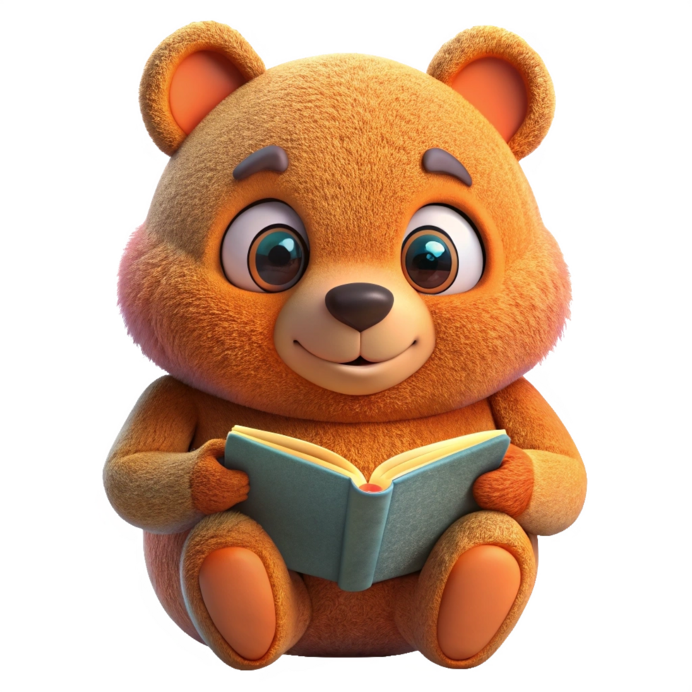 Cute Bear Animal Read A Book 3d Mascot png