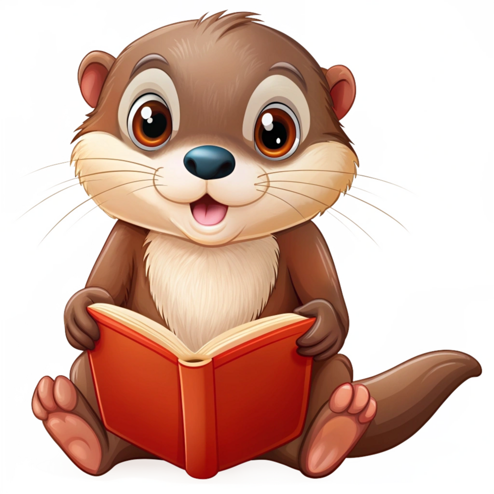 Cute Otter Read A Book Cartoon Clip Art png