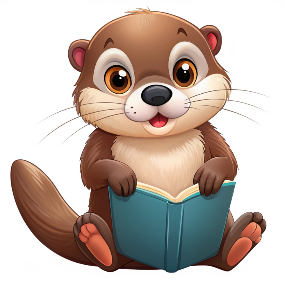 Cute Otter Read A Book Cartoon Art png