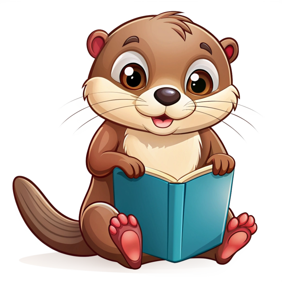Cute Otter Read A Book Cartoon Drawing png