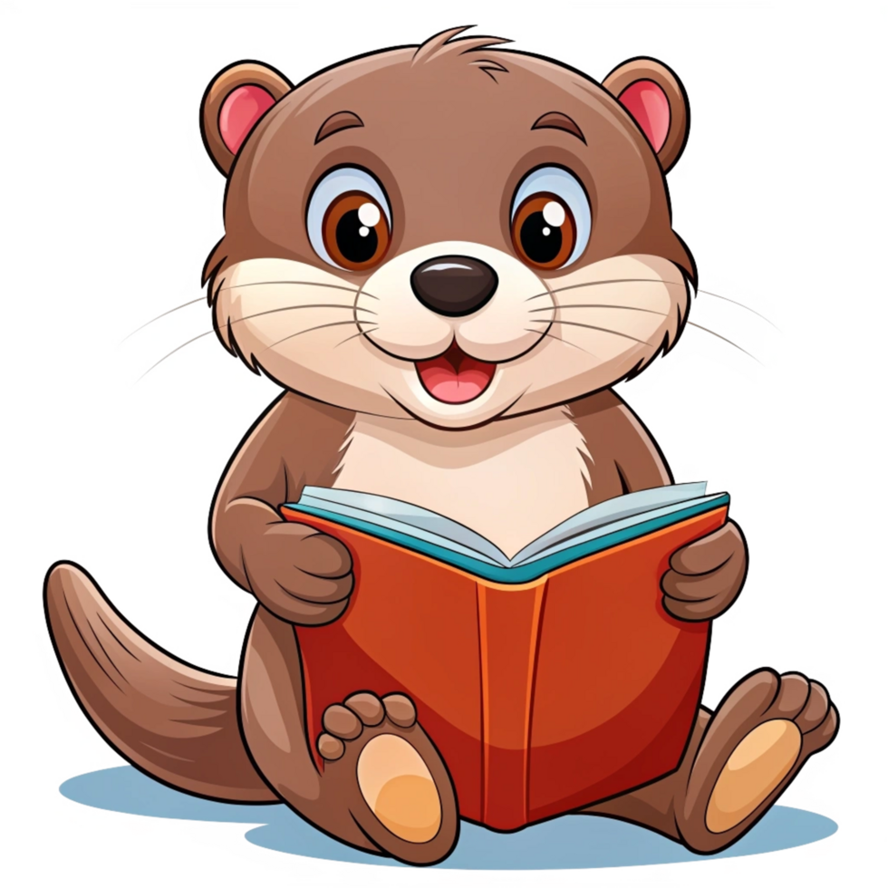 Cute Otter Read A Book Cartoon Mascot png