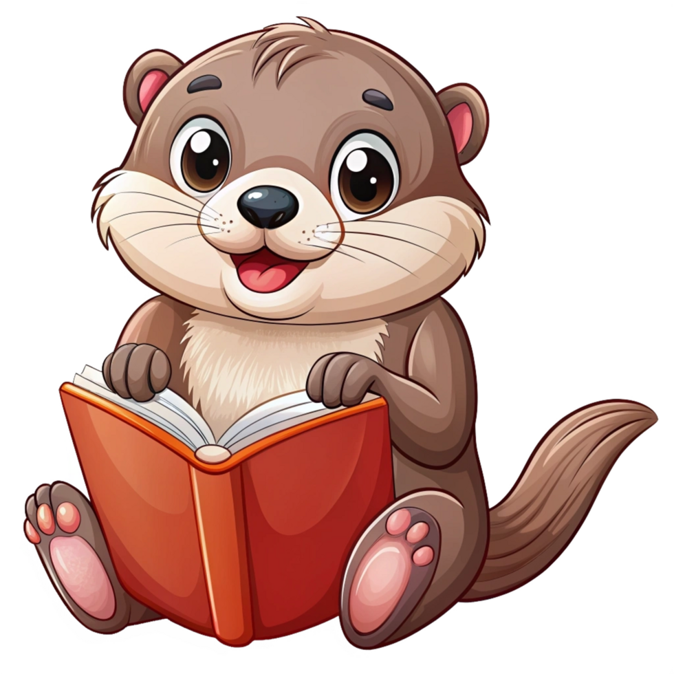 Cute Otter Read A Book Cartoon Concept png