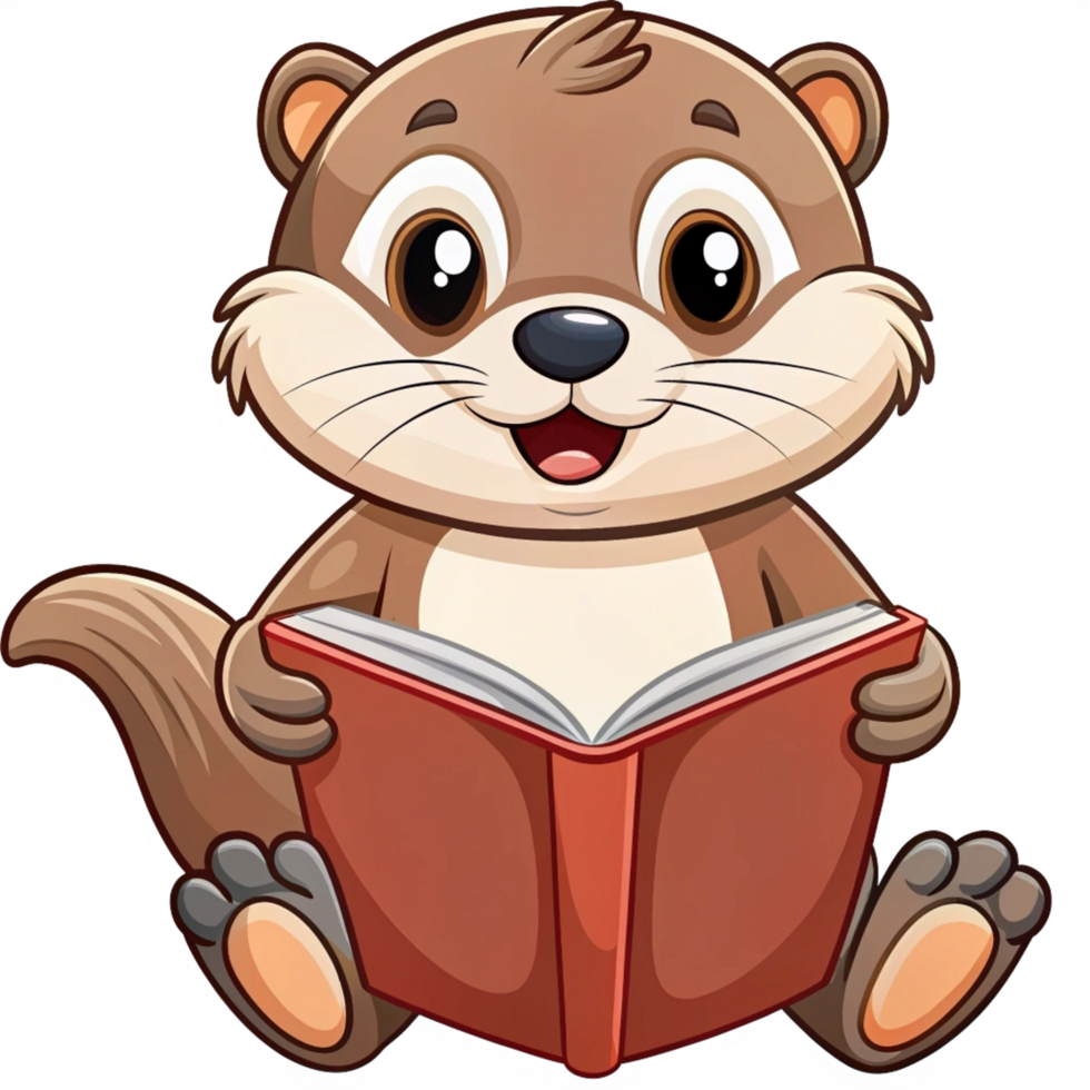 Cute Otter Read A Book Cartoon Illustration png