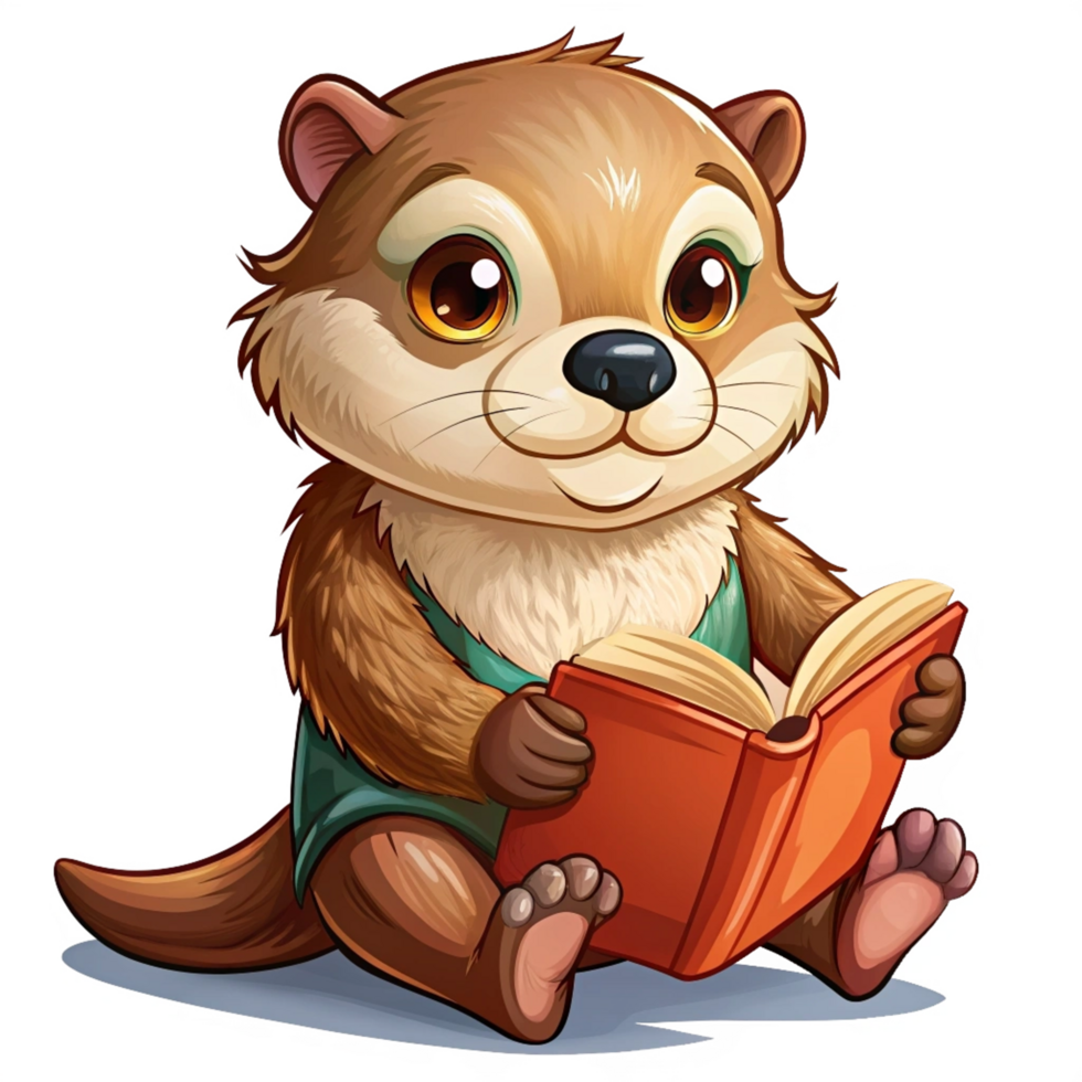 Cute Otter Read A Book Mascot png