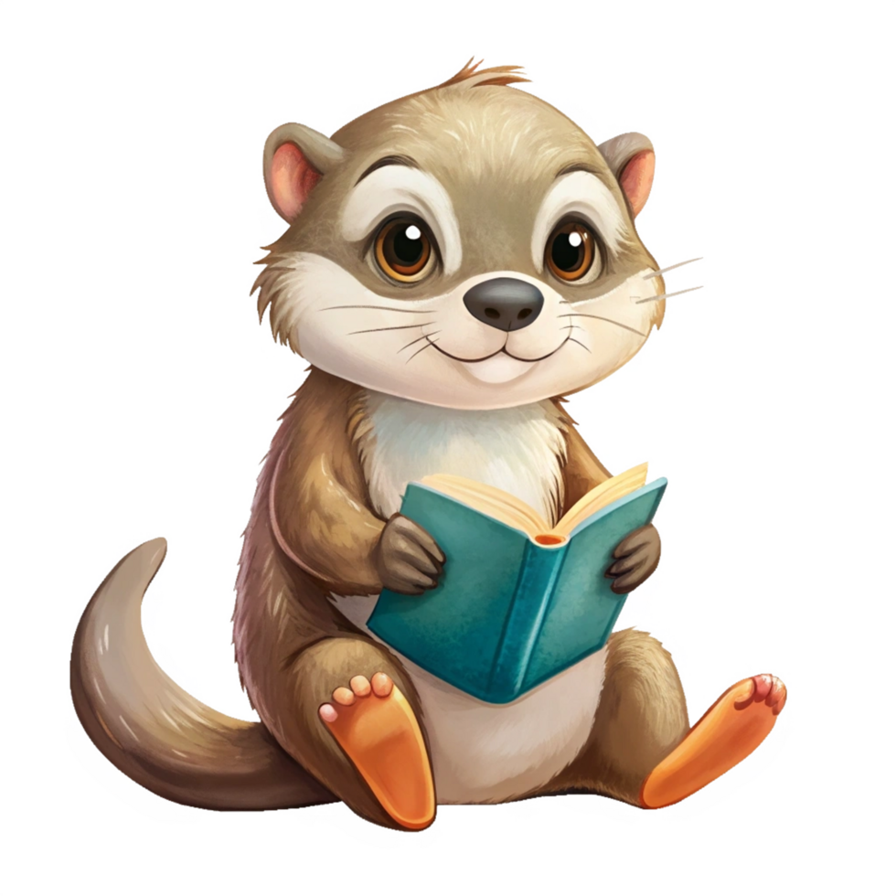 Cute Otter Read A Book Illustration png