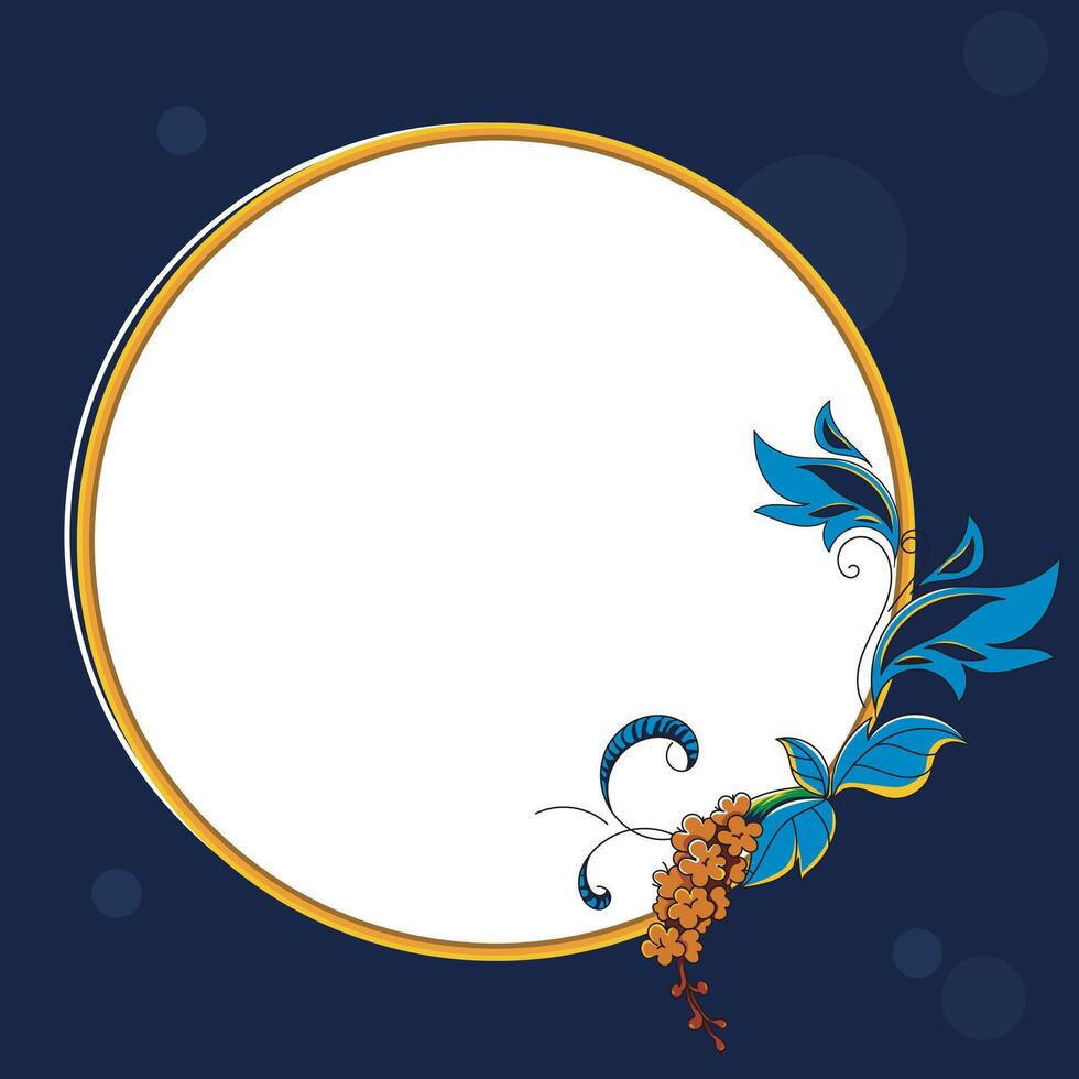simple flower frame with blue lives and orange color flowers and dark blue background vector