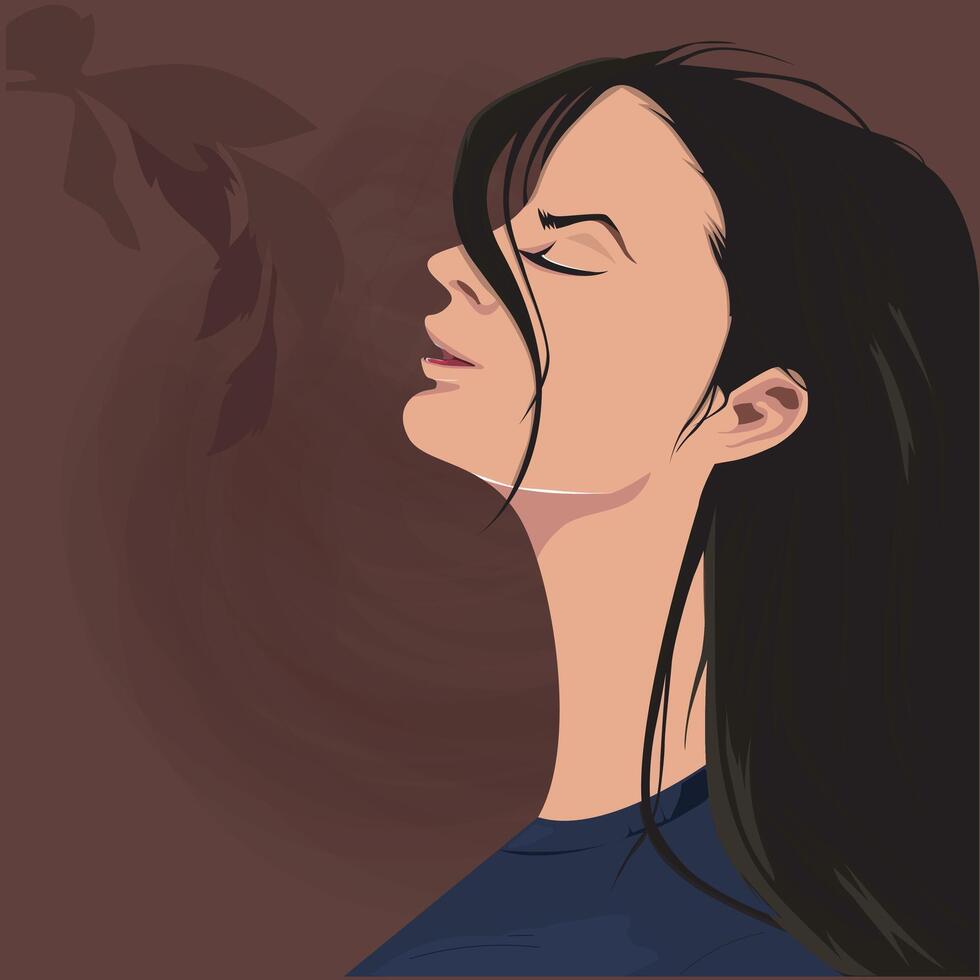 fantasy black hair girl in a bad mood vector