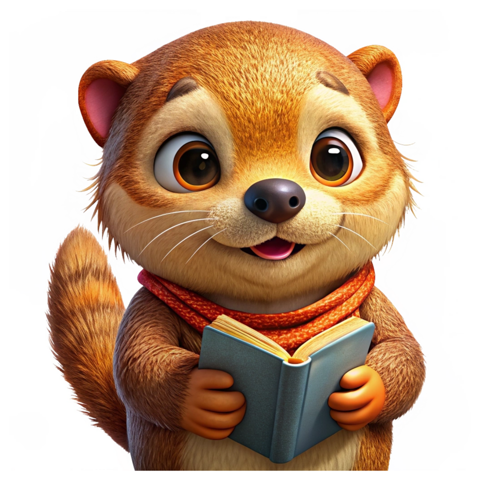 Cute Otter Read A Book 3d Image png