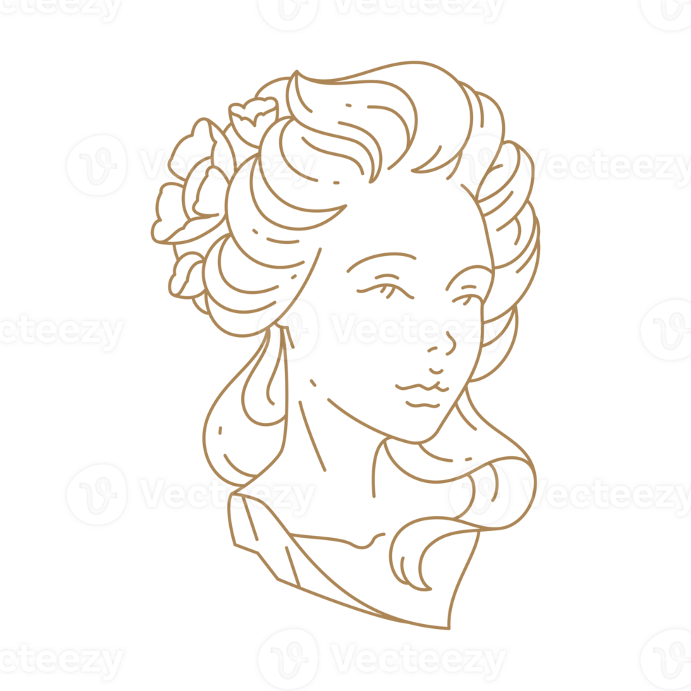 Beautiful Woman Face Floral Line Art png