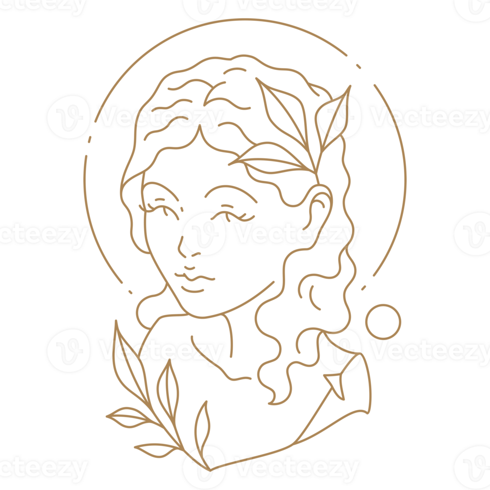 Beautiful Woman Face Floral Line Art png